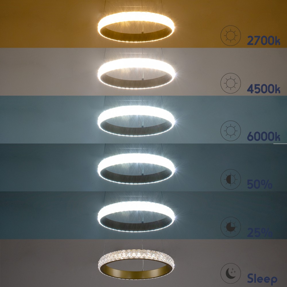 GloboStar® DIAMOND 61131 Κρεμαστό Φωτιστικό Δαχτυλίδι-Κύκλος LED CCT 45W 5230lm 360° AC 220-240V - Εναλλαγή Φωτισμού μέσω Τηλεχειριστηρίου All In One Ψυχρό 6000k+Φυσικό 4500k+Θερμό 2700k Dimmable Φ60cm - Χρυσό Βούρτσας - 3 Years Warranty