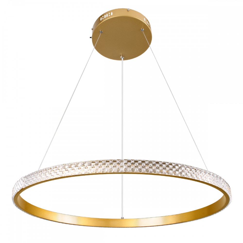 GloboStar® DIAMOND 61131 Κρεμαστό Φωτιστικό Δαχτυλίδι-Κύκλος LED CCT 45W 5230lm 360° AC 220-240V - Εναλλαγή Φωτισμού μέσω Τηλεχειριστηρίου All In One Ψυχρό 6000k+Φυσικό 4500k+Θερμό 2700k Dimmable Φ60cm - Χρυσό Βούρτσας - 3 Years Warranty