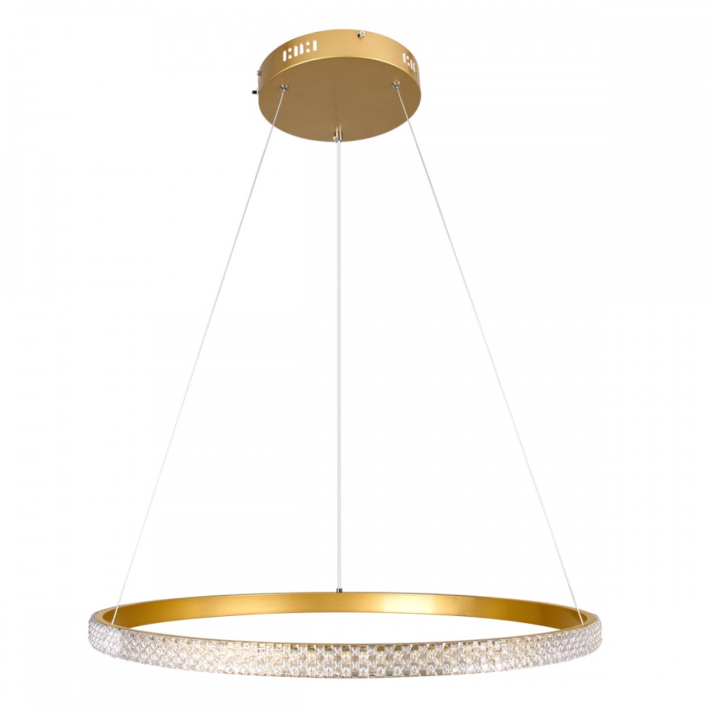 GloboStar® DIAMOND 61131 Κρεμαστό Φωτιστικό Δαχτυλίδι-Κύκλος LED CCT 45W 5230lm 360° AC 220-240V - Εναλλαγή Φωτισμού μέσω Τηλεχειριστηρίου All In One Ψυχρό 6000k+Φυσικό 4500k+Θερμό 2700k Dimmable Φ60cm - Χρυσό Βούρτσας - 3 Years Warranty