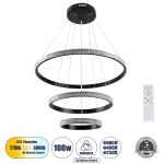 GloboStar® DIAMOND TRIO 61136 Κρεμαστό Φωτιστικό Δαχτυλίδι-Κύκλος LED CCT 100W 12123lm 360° AC 220-240V - Εναλλαγή Φωτισμού μέσω Τηλεχειριστηρίου All In One Ψυχρό 6000k+Φυσικό 4500k+Θερμό 2700k Dimmable Φ25+40+60cm - Μαύρο - 3 Years Warranty