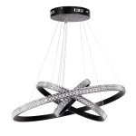 GloboStar® DIAMOND TRIO 61136 Κρεμαστό Φωτιστικό Δαχτυλίδι-Κύκλος LED CCT 100W 12123lm 360° AC 220-240V - Εναλλαγή Φωτισμού μέσω Τηλεχειριστηρίου All In One Ψυχρό 6000k+Φυσικό 4500k+Θερμό 2700k Dimmable Φ25+40+60cm - Μαύρο - 3 Years Warranty