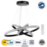 GloboStar® DIAMOND TRIO 61136-DECO Κρεμαστό Φωτιστικό Δαχτυλίδι-Κύκλος LED CCT 100W 12123lm 360° AC 220-240V - Εναλλαγή Φωτισμού μέσω Τηλεχειριστηρίου All In One Ψυχρό 6000k+Φυσικό 4500k+Θερμό 2700k Dimmable Φ25+40+60cm - Μαύρο - 3 Years Warranty