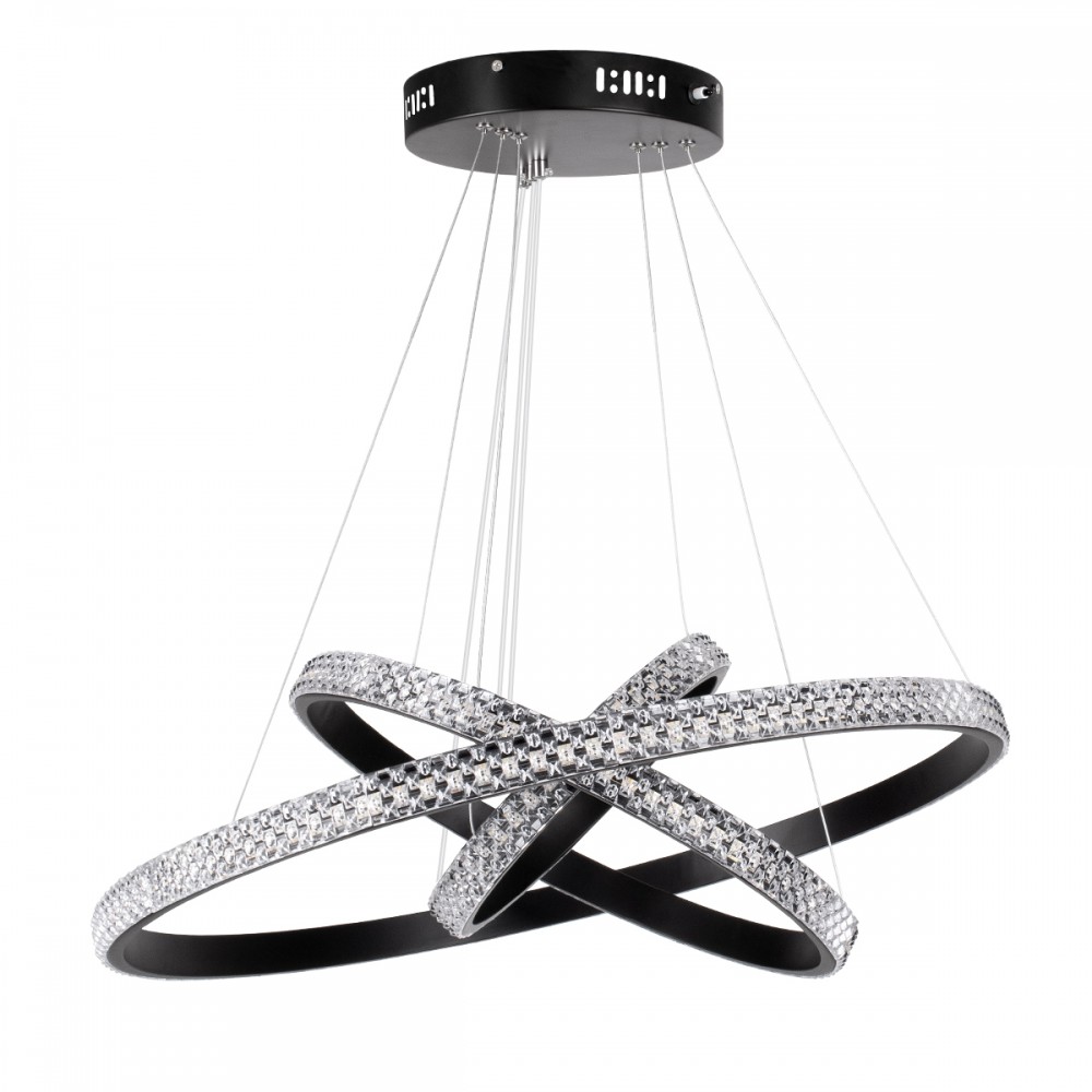 GloboStar® DIAMOND TRIO 61136-DECO Κρεμαστό Φωτιστικό Δαχτυλίδι-Κύκλος LED CCT 100W 12123lm 360° AC 220-240V - Εναλλαγή Φωτισμού μέσω Τηλεχειριστηρίου All In One Ψυχρό 6000k+Φυσικό 4500k+Θερμό 2700k Dimmable Φ25+40+60cm - Μαύρο - 3 Years Warranty
