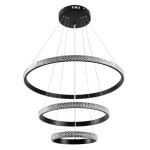 GloboStar® DIAMOND TRIO 61136-DECO Κρεμαστό Φωτιστικό Δαχτυλίδι-Κύκλος LED CCT 100W 12123lm 360° AC 220-240V - Εναλλαγή Φωτισμού μέσω Τηλεχειριστηρίου All In One Ψυχρό 6000k+Φυσικό 4500k+Θερμό 2700k Dimmable Φ25+40+60cm - Μαύρο - 3 Years Warranty