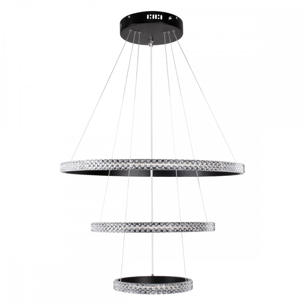 GloboStar® DIAMOND TRIO 61136-DECO Κρεμαστό Φωτιστικό Δαχτυλίδι-Κύκλος LED CCT 100W 12123lm 360° AC 220-240V - Εναλλαγή Φωτισμού μέσω Τηλεχειριστηρίου All In One Ψυχρό 6000k+Φυσικό 4500k+Θερμό 2700k Dimmable Φ25+40+60cm - Μαύρο - 3 Years Warranty