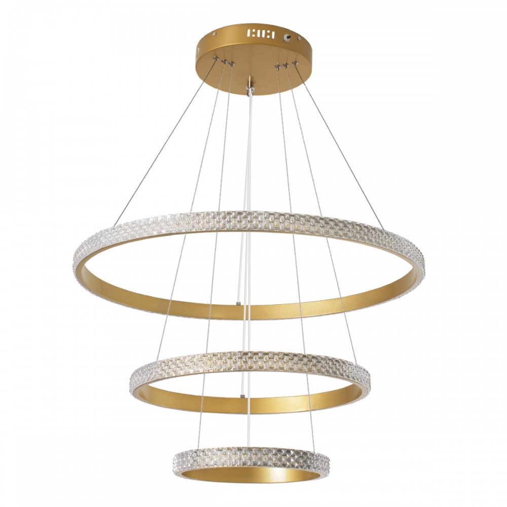 GloboStar® DIAMOND TRIO 61137-DECO Κρεμαστό Φωτιστικό Δαχτυλίδι-Κύκλος LED CCT 100W 12123lm 360° AC 220-240V - Εναλλαγή Φωτισμού μέσω Τηλεχειριστηρίου All In One Ψυχρό 6000k+Φυσικό 4500k+Θερμό 2700k Dimmable Φ25+40+60cm - Χρυσό Βούρτσας - 3 Years Warranty
