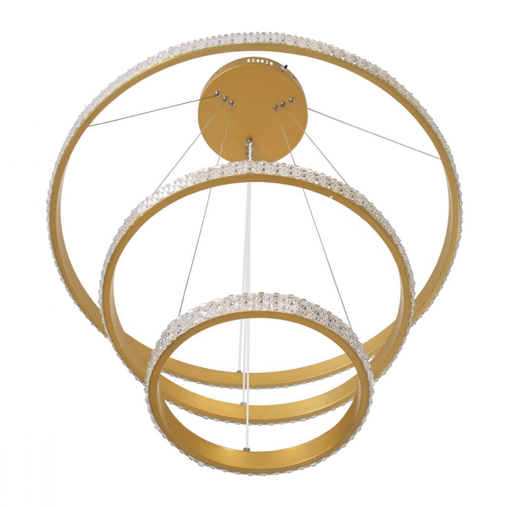 GloboStar® DIAMOND TRIO 61137-DECO Κρεμαστό Φωτιστικό Δαχτυλίδι-Κύκλος LED CCT 100W 12123lm 360° AC 220-240V - Εναλλαγή Φωτισμού μέσω Τηλεχειριστηρίου All In One Ψυχρό 6000k+Φυσικό 4500k+Θερμό 2700k Dimmable Φ25+40+60cm - Χρυσό Βούρτσας - 3 Years Warranty