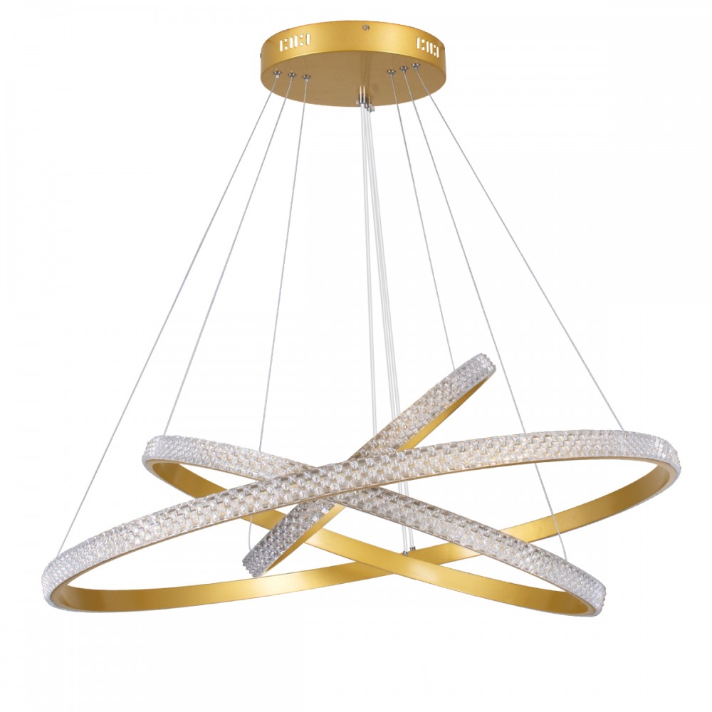 GloboStar® DIAMOND TRIO 61139-DECO Κρεμαστό Φωτιστικό Δαχτυλίδι-Κύκλος LED CCT 120W 14723lm 360° AC 220-240V - Εναλλαγή Φωτισμού μέσω Τηλεχειριστηρίου All In One Ψυχρό 6000k+Φυσικό 4500k+Θερμό 2700k Dimmable Φ40+60+80cm - Χρυσό Βούρτσας - 3 Years Warranty