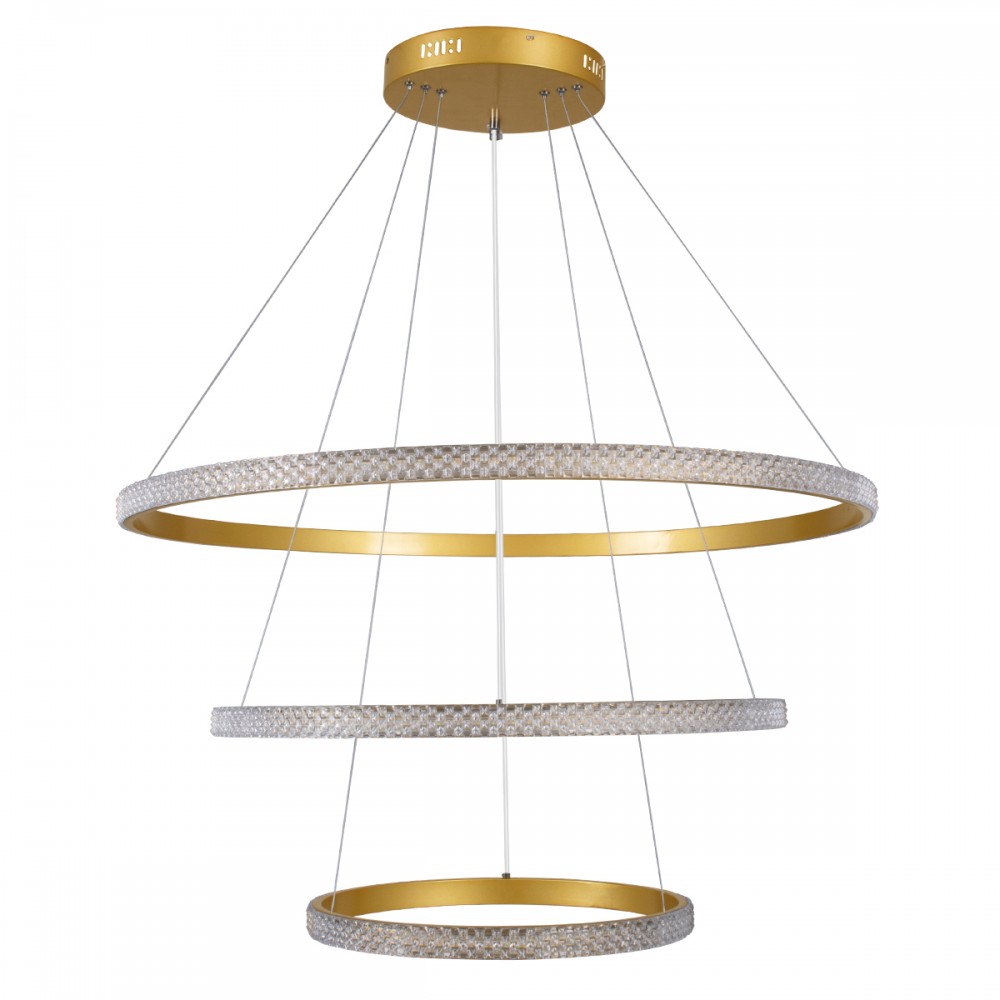 GloboStar® DIAMOND TRIO 61139-DECO Κρεμαστό Φωτιστικό Δαχτυλίδι-Κύκλος LED CCT 120W 14723lm 360° AC 220-240V - Εναλλαγή Φωτισμού μέσω Τηλεχειριστηρίου All In One Ψυχρό 6000k+Φυσικό 4500k+Θερμό 2700k Dimmable Φ40+60+80cm - Χρυσό Βούρτσας - 3 Years Warranty