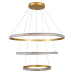 GloboStar® DIAMOND TRIO 61139-DECO Κρεμαστό Φωτιστικό Δαχτυλίδι-Κύκλος LED CCT 120W 14723lm 360° AC 220-240V - Εναλλαγή Φωτισμού μέσω Τηλεχειριστηρίου All In One Ψυχρό 6000k+Φυσικό 4500k+Θερμό 2700k Dimmable Φ40+60+80cm - Χρυσό Βούρτσας - 3 Years Warranty