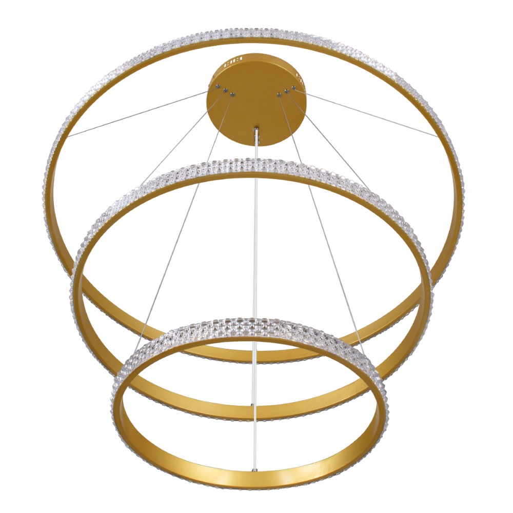 GloboStar® DIAMOND TRIO 61139-DECO Κρεμαστό Φωτιστικό Δαχτυλίδι-Κύκλος LED CCT 120W 14723lm 360° AC 220-240V - Εναλλαγή Φωτισμού μέσω Τηλεχειριστηρίου All In One Ψυχρό 6000k+Φυσικό 4500k+Θερμό 2700k Dimmable Φ40+60+80cm - Χρυσό Βούρτσας - 3 Years Warranty