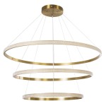 GloboStar® DIAMOND TRIO 61141 Κρεμαστό Φωτιστικό Δαχτυλίδι-Κύκλος LED CCT 150W 18379lm 360° AC 220-240V - Εναλλαγή Φωτισμού μέσω Τηλεχειριστηρίου All In One Ψυχρό 6000k+Φυσικό 4500k+Θερμό 2700k Dimmable Φ60+80+100cm - Χρυσό Βούρτσας - 3 Years Warranty