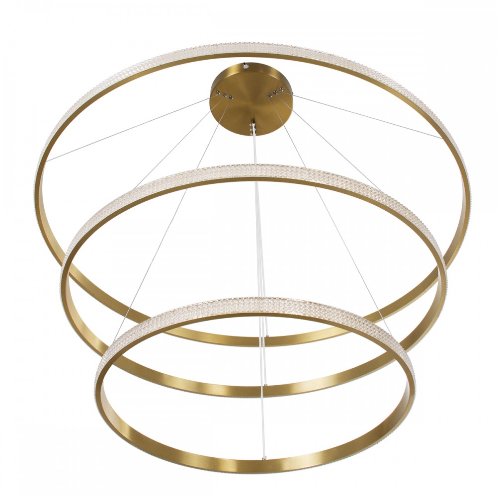 GloboStar® DIAMOND TRIO 61141-DECO Κρεμαστό Φωτιστικό Δαχτυλίδι-Κύκλος LED CCT 150W 18379lm 360° AC 220-240V - Εναλλαγή Φωτισμού μέσω Τηλεχειριστηρίου All In One Ψυχρό 6000k+Φυσικό 4500k+Θερμό 2700k Dimmable Φ60+80+100cm - Χρυσό Βούρτσας - 3 Years Warrant
