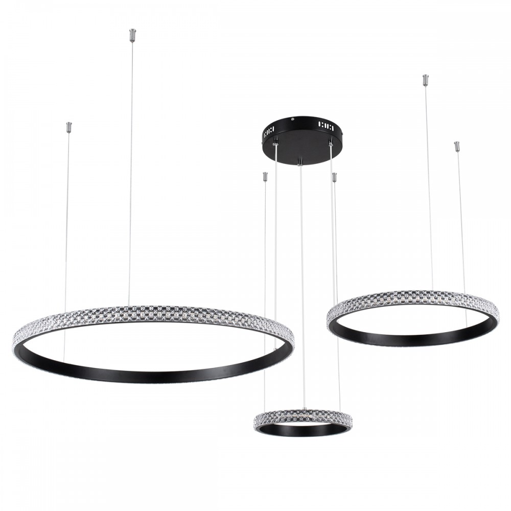 GloboStar® DIAMOND TRIO 61142 Κρεμαστό Φωτιστικό Δαχτυλίδι-Κύκλος LED CCT 100W 12123lm 360° AC 220-240V - Εναλλαγή Φωτισμού μέσω Τηλεχειριστηρίου All In One Ψυχρό 6000k+Φυσικό 4500k+Θερμό 2700k Dimmable Φ25+40+60cm - Μαύρο - 3 Years Warranty