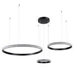 GloboStar® DIAMOND TRIO 61142 Κρεμαστό Φωτιστικό Δαχτυλίδι-Κύκλος LED CCT 100W 12123lm 360° AC 220-240V - Εναλλαγή Φωτισμού μέσω Τηλεχειριστηρίου All In One Ψυχρό 6000k+Φυσικό 4500k+Θερμό 2700k Dimmable Φ25+40+60cm - Μαύρο - 3 Years Warranty