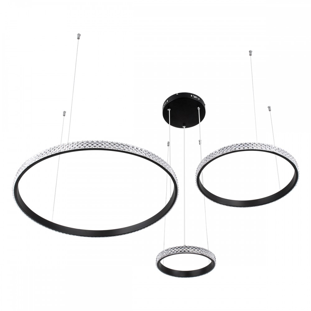 GloboStar® DIAMOND TRIO 61142 Κρεμαστό Φωτιστικό Δαχτυλίδι-Κύκλος LED CCT 100W 12123lm 360° AC 220-240V - Εναλλαγή Φωτισμού μέσω Τηλεχειριστηρίου All In One Ψυχρό 6000k+Φυσικό 4500k+Θερμό 2700k Dimmable Φ25+40+60cm - Μαύρο - 3 Years Warranty