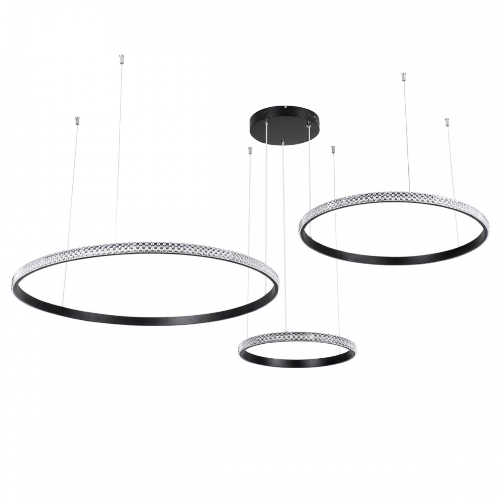 GloboStar® DIAMOND TRIO 61144 Κρεμαστό Φωτιστικό Δαχτυλίδι-Κύκλος LED CCT 120W 14723lm 360° AC 220-240V - Εναλλαγή Φωτισμού μέσω Τηλεχειριστηρίου All In One Ψυχρό 6000k+Φυσικό 4500k+Θερμό 2700k Dimmable Φ40+60+80cm - Μαύρο - 3 Years Warranty