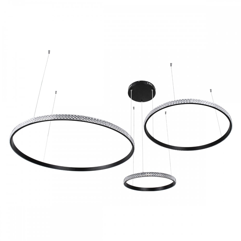 GloboStar® DIAMOND TRIO 61144 Κρεμαστό Φωτιστικό Δαχτυλίδι-Κύκλος LED CCT 120W 14723lm 360° AC 220-240V - Εναλλαγή Φωτισμού μέσω Τηλεχειριστηρίου All In One Ψυχρό 6000k+Φυσικό 4500k+Θερμό 2700k Dimmable Φ40+60+80cm - Μαύρο - 3 Years Warranty