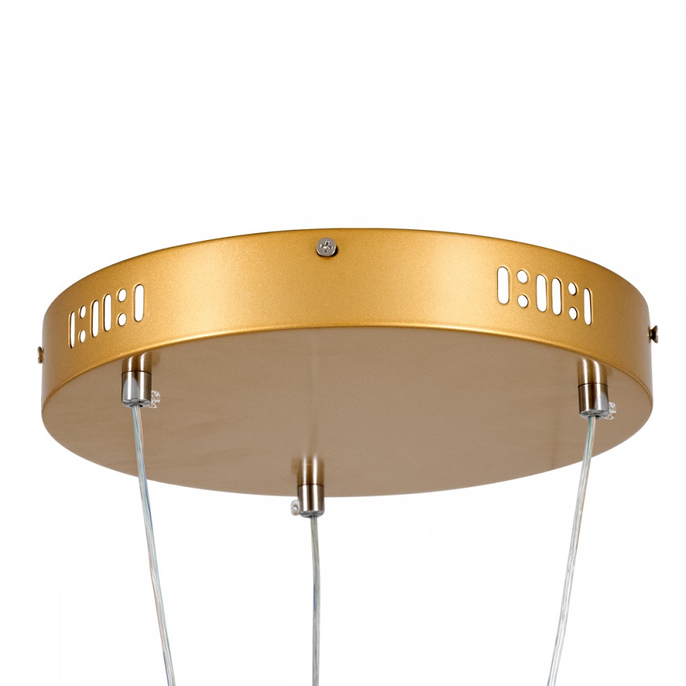 GloboStar® DIAMOND TRIO 61147 Κρεμαστό Φωτιστικό Δαχτυλίδι-Κύκλος LED CCT 150W 18379lm 360° AC 220-240V - Εναλλαγή Φωτισμού μέσω Τηλεχειριστηρίου All In One Ψυχρό 6000k+Φυσικό 4500k+Θερμό 2700k Dimmable Φ60+80+100cm - Χρυσό Βούρτσας - 3 Years Warranty