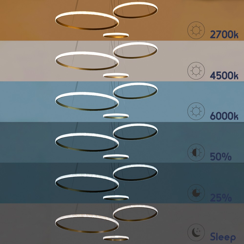 GloboStar® DIAMOND TRIO 61147 Κρεμαστό Φωτιστικό Δαχτυλίδι-Κύκλος LED CCT 150W 18379lm 360° AC 220-240V - Εναλλαγή Φωτισμού μέσω Τηλεχειριστηρίου All In One Ψυχρό 6000k+Φυσικό 4500k+Θερμό 2700k Dimmable Φ60+80+100cm - Χρυσό Βούρτσας - 3 Years Warranty