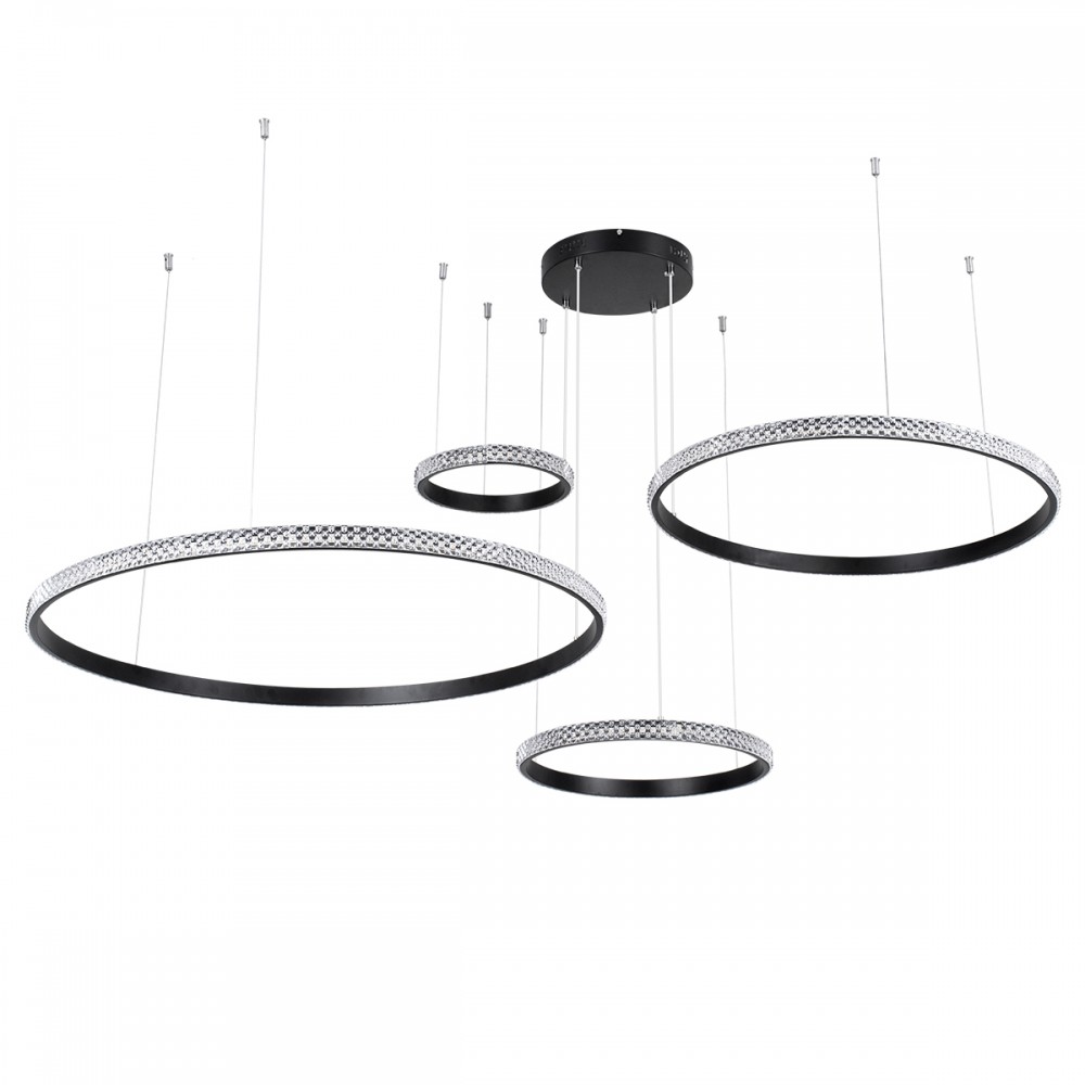 GloboStar® DIAMOND TETRA 61148 Κρεμαστό Φωτιστικό Δαχτυλίδι-Κύκλος LED CCT 150W 18379lm 360° AC 220-240V - Εναλλαγή Φωτισμού μέσω Τηλεχειριστηρίου All In One Ψυχρό 6000k+Φυσικό 4500k+Θερμό 2700k Dimmable Φ25+40+60+80cm - Μαύρο - 3 Years Warranty