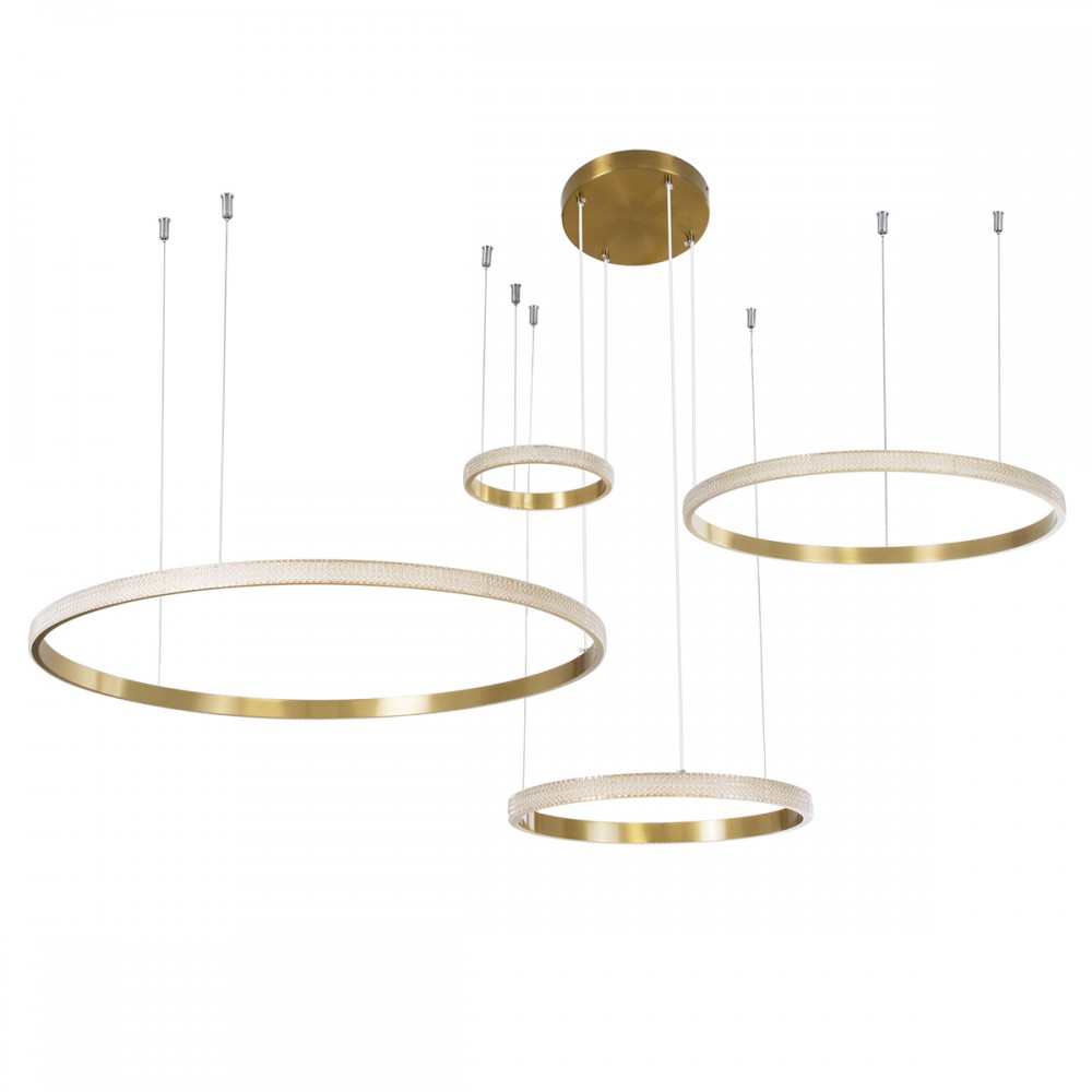 GloboStar® DIAMOND TETRA 61149 Κρεμαστό Φωτιστικό Δαχτυλίδι-Κύκλος LED CCT 150W 18379lm 360° AC 220-240V - Εναλλαγή Φωτισμού μέσω Τηλεχειριστηρίου All In One Ψυχρό 6000k+Φυσικό 4500k+Θερμό 2700k Dimmable Φ25+40+60+80cm - Χρυσό Βούρτσας - 3 Years Warranty