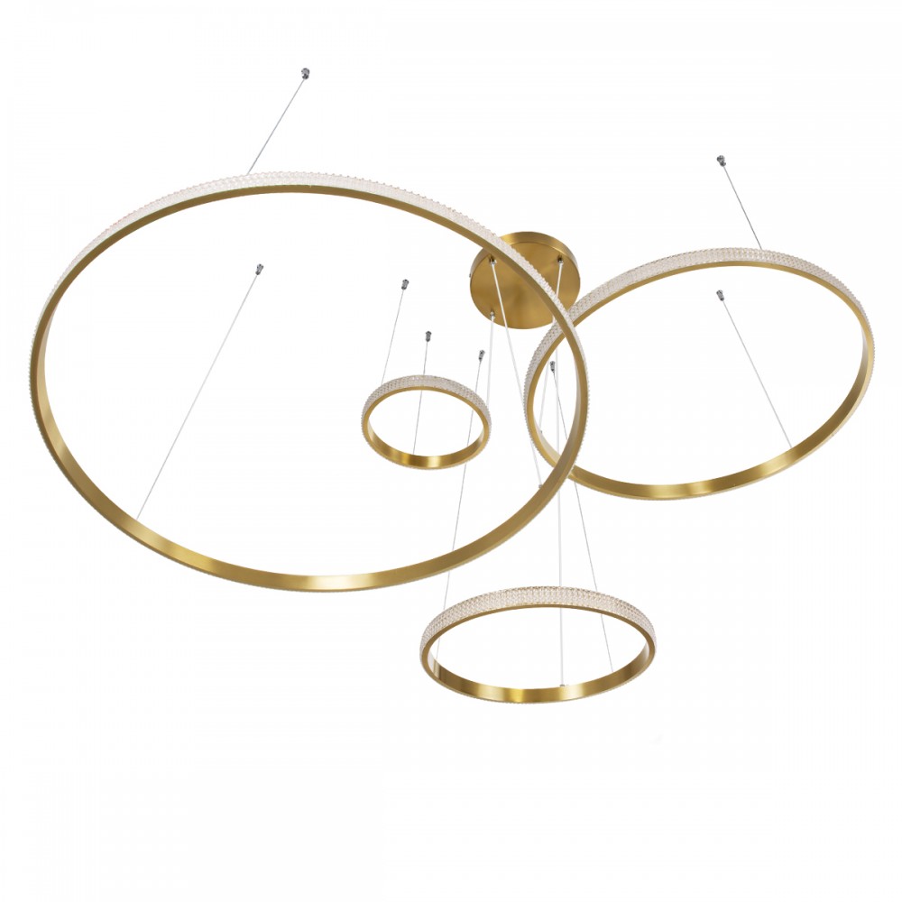 GloboStar® DIAMOND TETRA 61149 Κρεμαστό Φωτιστικό Δαχτυλίδι-Κύκλος LED CCT 150W 18379lm 360° AC 220-240V - Εναλλαγή Φωτισμού μέσω Τηλεχειριστηρίου All In One Ψυχρό 6000k+Φυσικό 4500k+Θερμό 2700k Dimmable Φ25+40+60+80cm - Χρυσό Βούρτσας - 3 Years Warranty