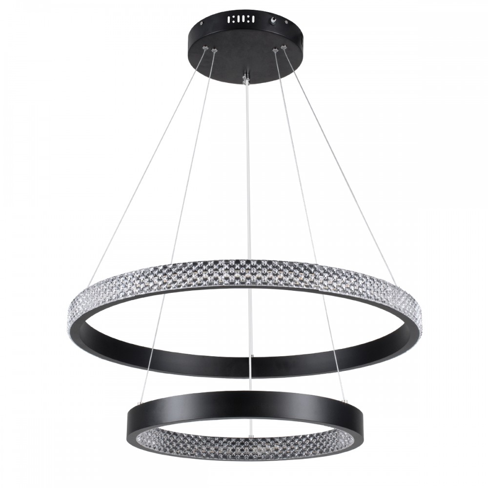 GloboStar® DIAMOND DUO 61150 Κρεμαστό Φωτιστικό Δαχτυλίδι-Κύκλος LED CCT 75W 8743lm 360° AC 220-240V - Εναλλαγή Φωτισμού μέσω Τηλεχειριστηρίου All In One Ψυχρό 6000k+Φυσικό 4500k+Θερμό 2700k Dimmable Φ40+60cm - Μαύρο - 3 Years Warranty