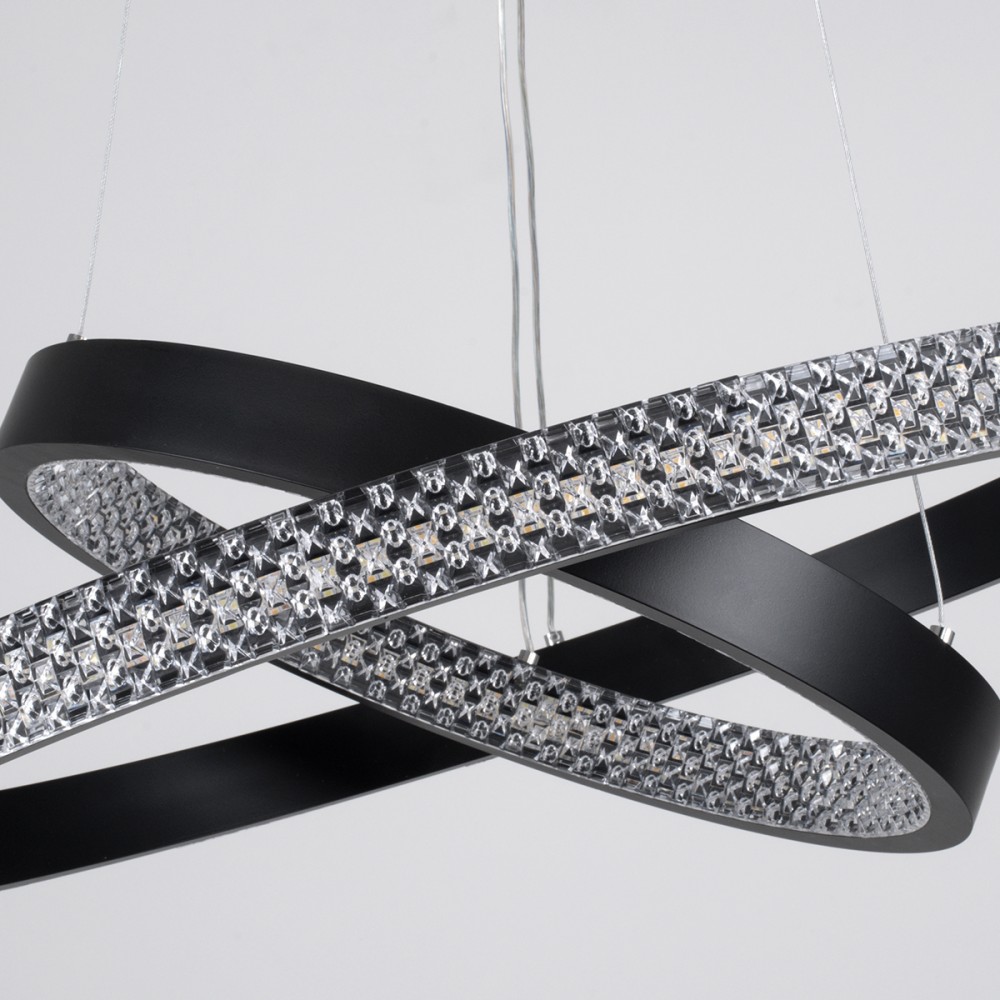 GloboStar® DIAMOND DUO 61150 Κρεμαστό Φωτιστικό Δαχτυλίδι-Κύκλος LED CCT 75W 8743lm 360° AC 220-240V - Εναλλαγή Φωτισμού μέσω Τηλεχειριστηρίου All In One Ψυχρό 6000k+Φυσικό 4500k+Θερμό 2700k Dimmable Φ40+60cm - Μαύρο - 3 Years Warranty
