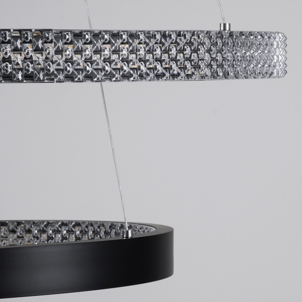 GloboStar® DIAMOND DUO 61150 Κρεμαστό Φωτιστικό Δαχτυλίδι-Κύκλος LED CCT 75W 8743lm 360° AC 220-240V - Εναλλαγή Φωτισμού μέσω Τηλεχειριστηρίου All In One Ψυχρό 6000k+Φυσικό 4500k+Θερμό 2700k Dimmable Φ40+60cm - Μαύρο - 3 Years Warranty