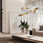 GloboStar® DIAMOND DUO 61151 Κρεμαστό Φωτιστικό Δαχτυλίδι-Κύκλος LED CCT 75W 8743lm 360° AC 220-240V - Εναλλαγή Φωτισμού μέσω Τηλεχειριστηρίου All In One Ψυχρό 6000k+Φυσικό 4500k+Θερμό 2700k Dimmable Φ40+60cm - Χρυσό Βούρτσας - 3 Years Warranty