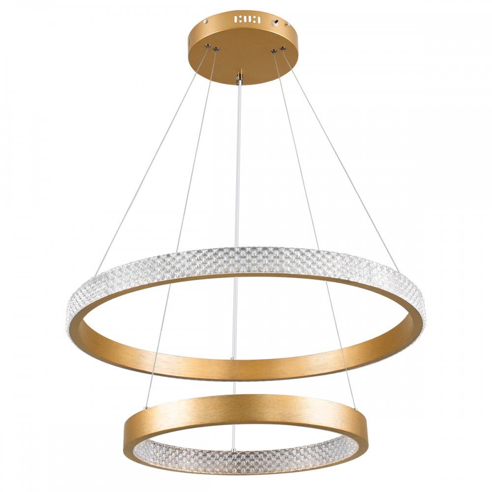 GloboStar® DIAMOND DUO 61151 Κρεμαστό Φωτιστικό Δαχτυλίδι-Κύκλος LED CCT 75W 8743lm 360° AC 220-240V - Εναλλαγή Φωτισμού μέσω Τηλεχειριστηρίου All In One Ψυχρό 6000k+Φυσικό 4500k+Θερμό 2700k Dimmable Φ40+60cm - Χρυσό Βούρτσας - 3 Years Warranty