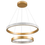 GloboStar® DIAMOND DUO 61151 Κρεμαστό Φωτιστικό Δαχτυλίδι-Κύκλος LED CCT 75W 8743lm 360° AC 220-240V - Εναλλαγή Φωτισμού μέσω Τηλεχειριστηρίου All In One Ψυχρό 6000k+Φυσικό 4500k+Θερμό 2700k Dimmable Φ40+60cm - Χρυσό Βούρτσας - 3 Years Warranty