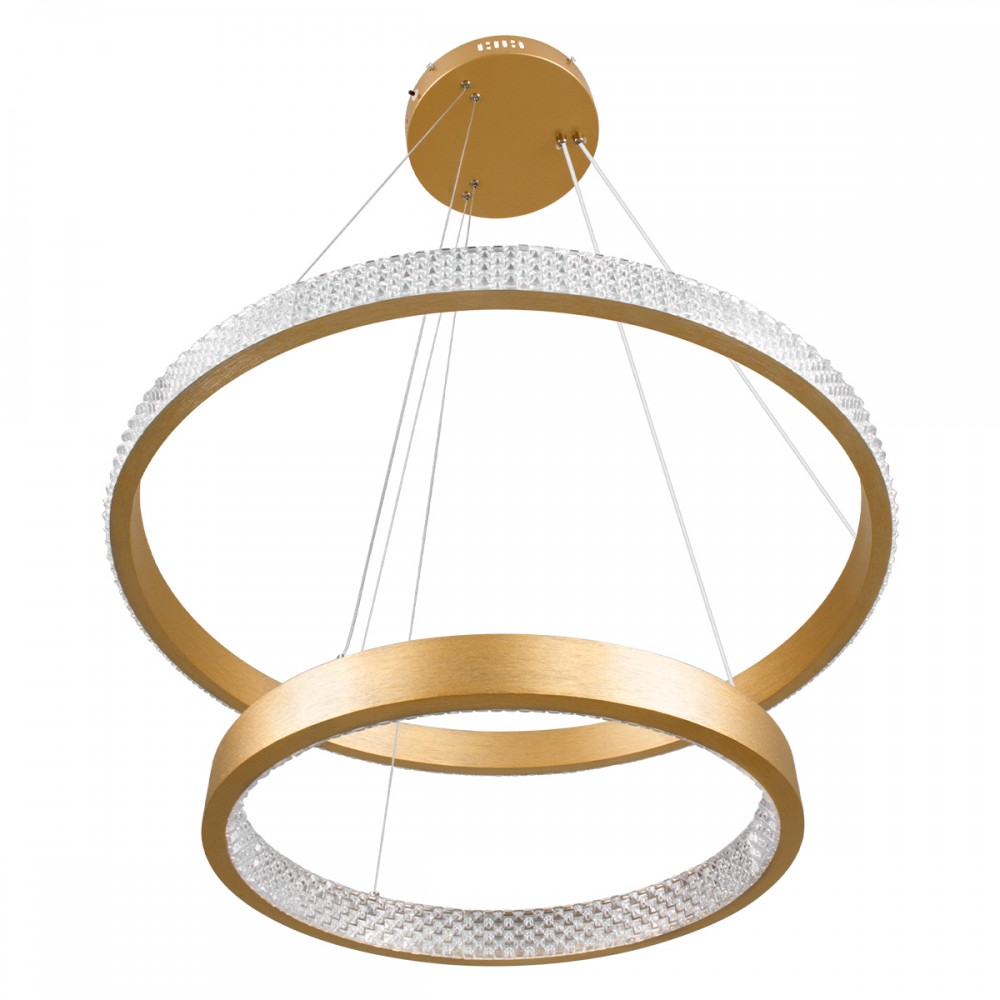 GloboStar® DIAMOND DUO 61151 Κρεμαστό Φωτιστικό Δαχτυλίδι-Κύκλος LED CCT 75W 8743lm 360° AC 220-240V - Εναλλαγή Φωτισμού μέσω Τηλεχειριστηρίου All In One Ψυχρό 6000k+Φυσικό 4500k+Θερμό 2700k Dimmable Φ40+60cm - Χρυσό Βούρτσας - 3 Years Warranty