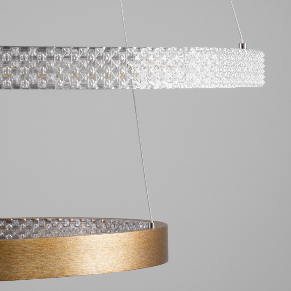 GloboStar® DIAMOND DUO 61151 Κρεμαστό Φωτιστικό Δαχτυλίδι-Κύκλος LED CCT 75W 8743lm 360° AC 220-240V - Εναλλαγή Φωτισμού μέσω Τηλεχειριστηρίου All In One Ψυχρό 6000k+Φυσικό 4500k+Θερμό 2700k Dimmable Φ40+60cm - Χρυσό Βούρτσας - 3 Years Warranty