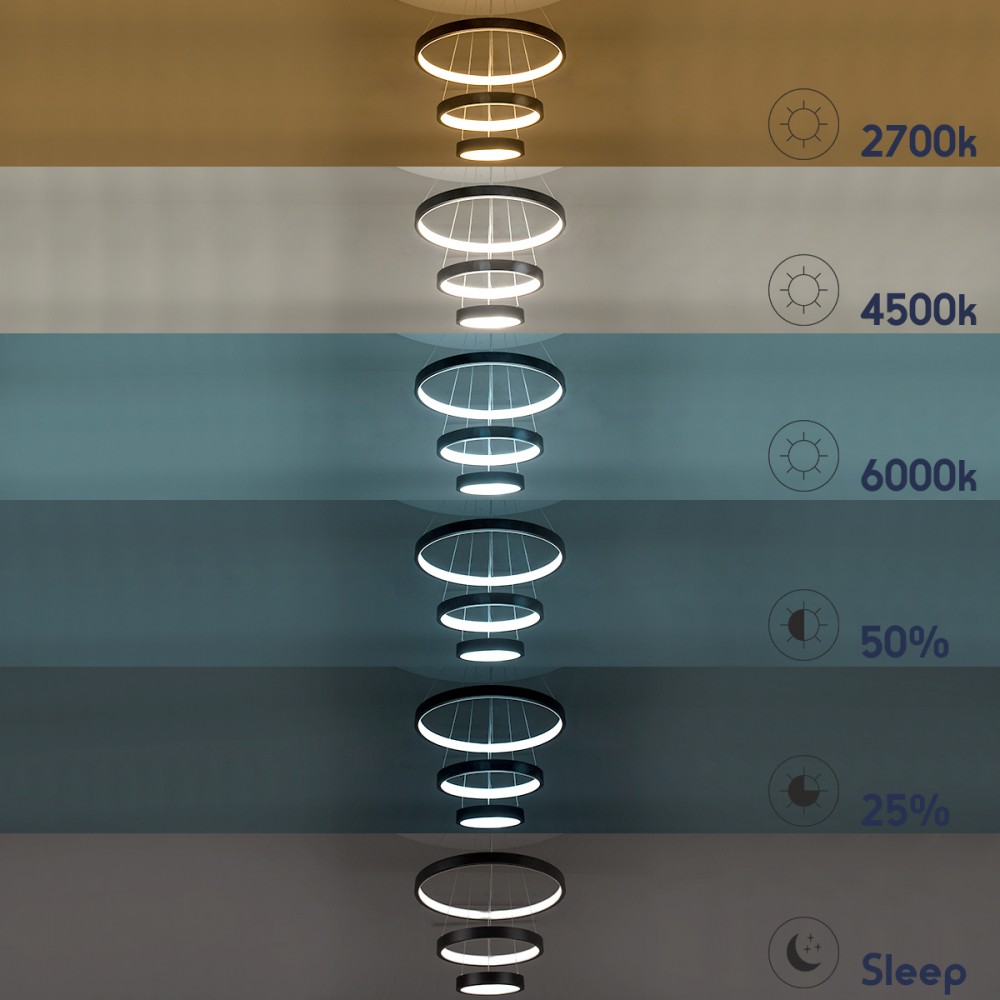GloboStar® NEMESIS TRIO 61167-DECO Κρεμαστό Φωτιστικό Δαχτυλίδι-Κύκλος LED CCT 100W 12123lm 360° AC 220-240V - Εναλλαγή Φωτισμού μέσω Τηλεχειριστηρίου All In One Ψυχρό 6000k+Φυσικό 4500k+Θερμό 2700k Dimmable Φ25+40+60cm - Μαύρο - 3 Years Warranty