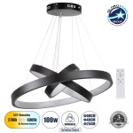 GloboStar® NEMESIS TRIO 61167-DECO Κρεμαστό Φωτιστικό Δαχτυλίδι-Κύκλος LED CCT 100W 12123lm 360° AC 220-240V - Εναλλαγή Φωτισμού μέσω Τηλεχειριστηρίου All In One Ψυχρό 6000k+Φυσικό 4500k+Θερμό 2700k Dimmable Φ25+40+60cm - Μαύρο - 3 Years Warranty