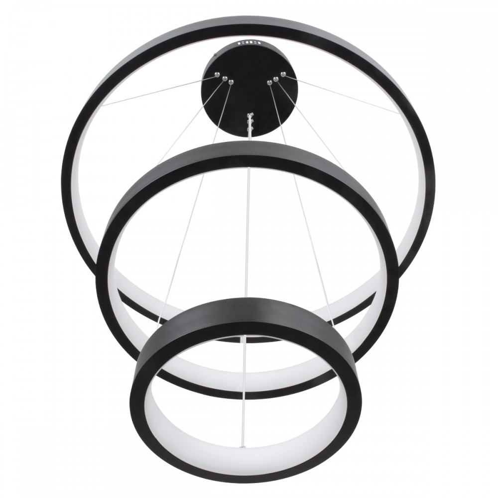 GloboStar® NEMESIS TRIO 61167-DECO Κρεμαστό Φωτιστικό Δαχτυλίδι-Κύκλος LED CCT 100W 12123lm 360° AC 220-240V - Εναλλαγή Φωτισμού μέσω Τηλεχειριστηρίου All In One Ψυχρό 6000k+Φυσικό 4500k+Θερμό 2700k Dimmable Φ25+40+60cm - Μαύρο - 3 Years Warranty