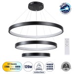 GloboStar® NEMESIS TRIO 61170 Κρεμαστό Φωτιστικό Δαχτυλίδι-Κύκλος LED CCT 120W 14723lm 360° AC 220-240V - Εναλλαγή Φωτισμού μέσω Τηλεχειριστηρίου All In One Ψυχρό 6000k+Φυσικό 4500k+Θερμό 2700k Dimmable Φ40+60+80cm - Μαύρο - 3 Years Warranty