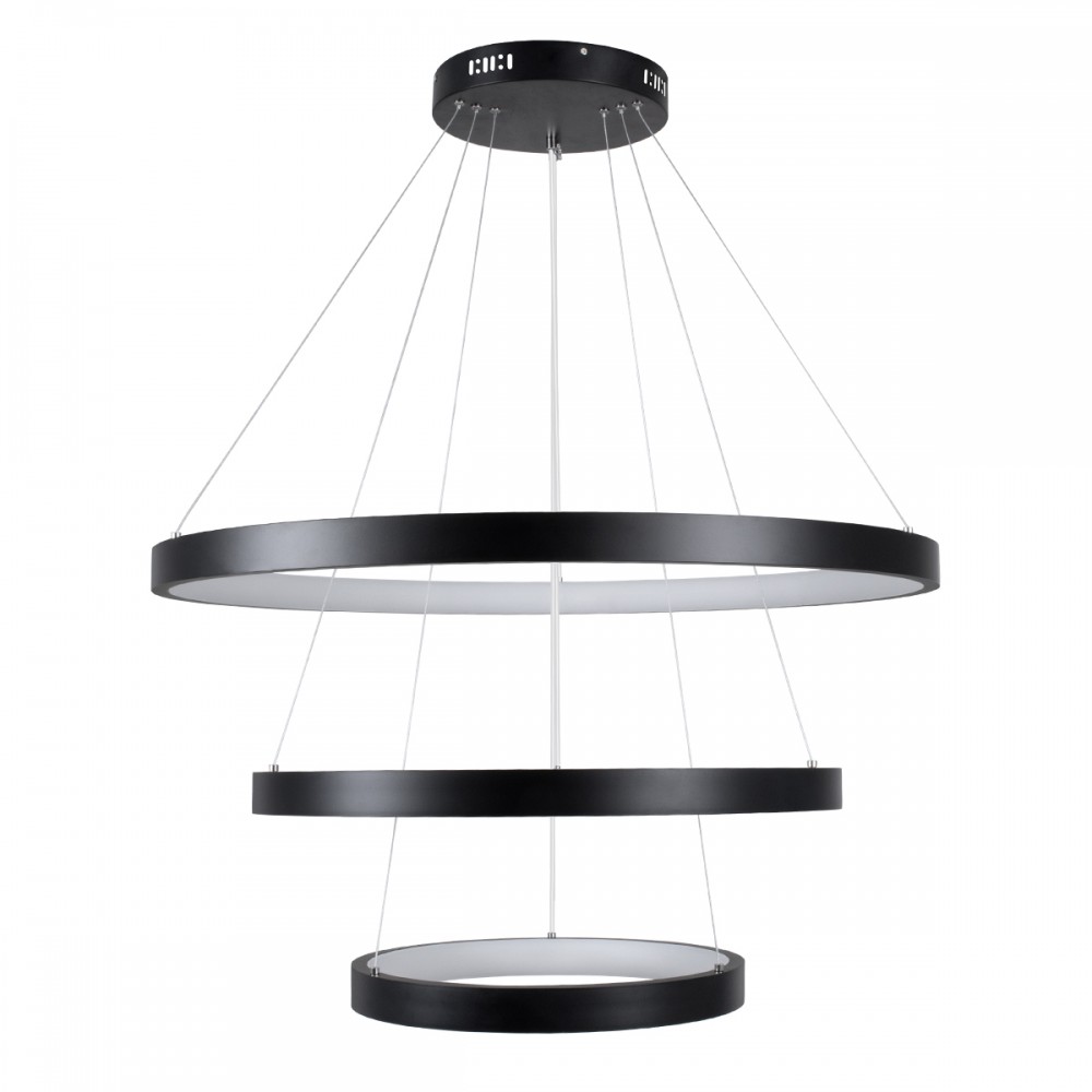 GloboStar® NEMESIS TRIO 61170 Κρεμαστό Φωτιστικό Δαχτυλίδι-Κύκλος LED CCT 120W 14723lm 360° AC 220-240V - Εναλλαγή Φωτισμού μέσω Τηλεχειριστηρίου All In One Ψυχρό 6000k+Φυσικό 4500k+Θερμό 2700k Dimmable Φ40+60+80cm - Μαύρο - 3 Years Warranty