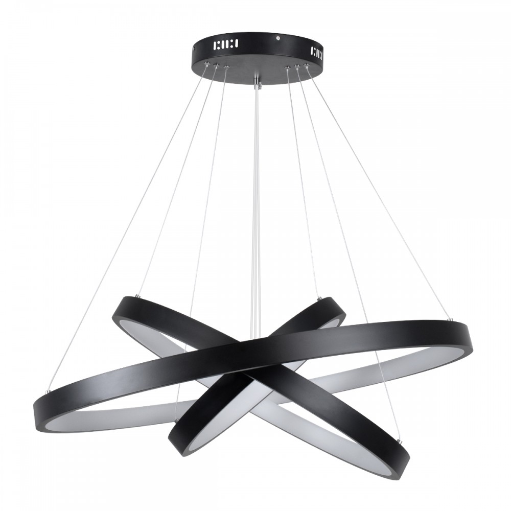 GloboStar® NEMESIS TRIO 61170 Κρεμαστό Φωτιστικό Δαχτυλίδι-Κύκλος LED CCT 120W 14723lm 360° AC 220-240V - Εναλλαγή Φωτισμού μέσω Τηλεχειριστηρίου All In One Ψυχρό 6000k+Φυσικό 4500k+Θερμό 2700k Dimmable Φ40+60+80cm - Μαύρο - 3 Years Warranty