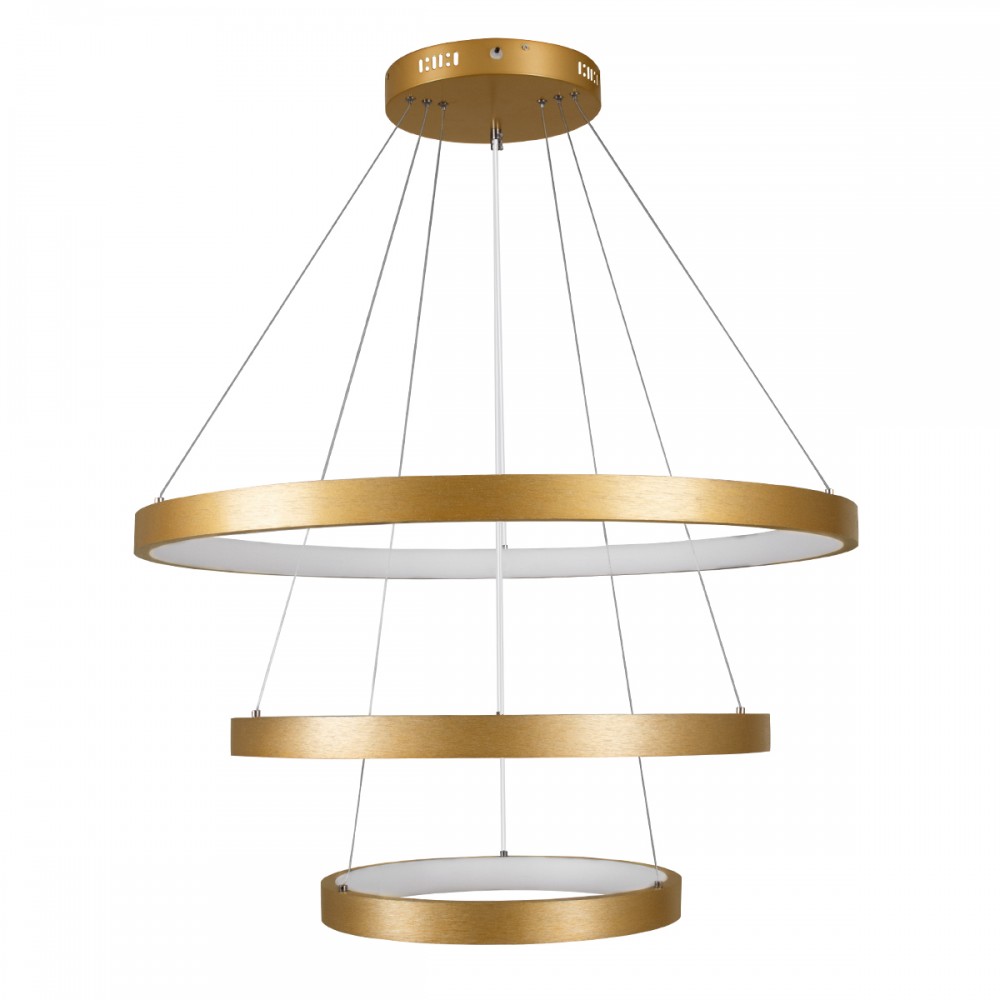 GloboStar® NEMESIS TRIO 61172 Κρεμαστό Φωτιστικό Δαχτυλίδι-Κύκλος LED CCT 120W 14723lm 360° AC 220-240V - Εναλλαγή Φωτισμού μέσω Τηλεχειριστηρίου All In One Ψυχρό 6000k+Φυσικό 4500k+Θερμό 2700k Dimmable Φ40+60+80cm - Χρυσό Βούρτσας - 3 Years Warranty