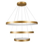 GloboStar® NEMESIS TRIO 61172 Κρεμαστό Φωτιστικό Δαχτυλίδι-Κύκλος LED CCT 120W 14723lm 360° AC 220-240V - Εναλλαγή Φωτισμού μέσω Τηλεχειριστηρίου All In One Ψυχρό 6000k+Φυσικό 4500k+Θερμό 2700k Dimmable Φ40+60+80cm - Χρυσό Βούρτσας - 3 Years Warranty