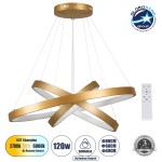 GloboStar® NEMESIS TRIO 61172-DECO Κρεμαστό Φωτιστικό Δαχτυλίδι-Κύκλος LED CCT 120W 14723lm 360° AC 220-240V - Εναλλαγή Φωτισμού μέσω Τηλεχειριστηρίου All In One Ψυχρό 6000k+Φυσικό 4500k+Θερμό 2700k Dimmable Φ40+60+80cm - Χρυσό Βούρτσας - 3 Years Warranty