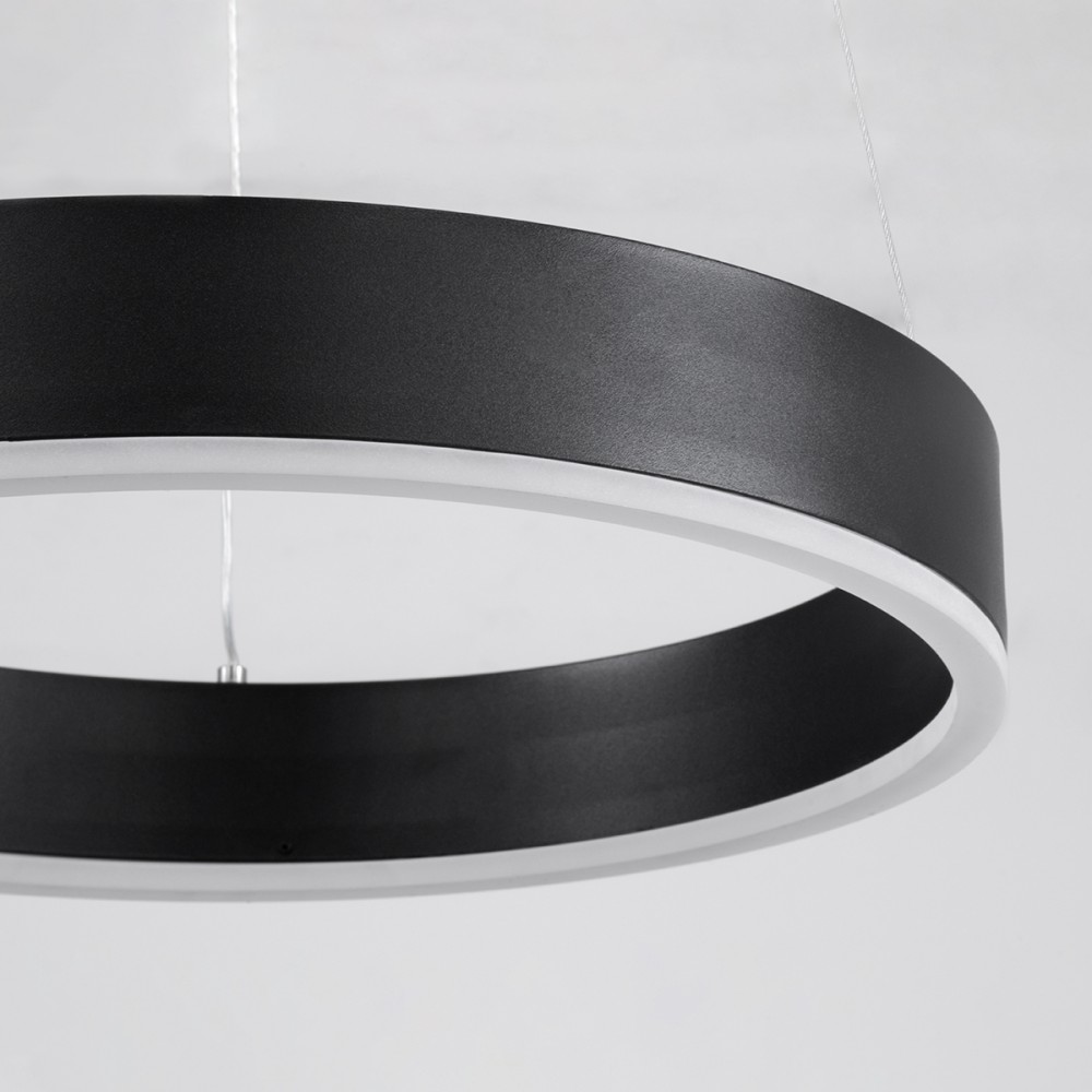 GloboStar® VENOM 61176 Κρεμαστό Φωτιστικό Δαχτυλίδι-Κύκλος LED CCT 45W 5269lm 120° AC 220-240V - Εναλλαγή Φωτισμού μέσω Τηλεχειριστηρίου All In One Ψυχρό 6000K+Φυσικό 4500K+Θερμό 2700K Dimmable Φ60cm - Μαύρο - 3 Years Warranty