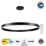 GloboStar® VENOM 61182 Κρεμαστό Φωτιστικό Δαχτυλίδι-Κύκλος LED CCT 75W 8818lm 120° AC 220-240V - Εναλλαγή Φωτισμού μέσω Τηλεχειριστηρίου All In One Ψυχρό 6000K+Φυσικό 4500K+Θερμό 2700K Dimmable Φ100cm - Μαύρο - 3 Years Warranty