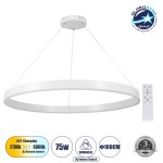 GloboStar® VENOM 61183 Κρεμαστό Φωτιστικό Δαχτυλίδι-Κύκλος LED CCT 75W 8818lm 120° AC 220-240V - Εναλλαγή Φωτισμού μέσω Τηλεχειριστηρίου All In One Ψυχρό 6000K+Φυσικό 4500K+Θερμό 2700K Dimmable Φ100cm - Λευκό - 3 Years Warranty