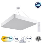 GloboStar® KAMALA 61209-P Κρεμαστή Πλαφονιέρα Οροφής LED CCT 75W 8625lm 120° AC 220-240V - Εναλλαγή Φωτισμού μέσω Τηλεχειριστηρίου All In One Ψυχρό 6000k+Φυσικό 4500k+Θερμό 2700k Dimmable Μ60 x Π60 x Υ8cm - Λευκό - 3 Years Warranty