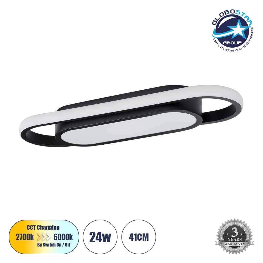 GloboStar® IGOR 61216 Φωτιστικό Οροφής Linear Design LED CCT 24W 2880lm 210° AC 220-240V - Εναλλαγή Φωτισμού μέσω Διακόπτη On/Off All In One Ψυχρό 6000k+Φυσικό 4500k+Θερμό 2700k Μ41 x Π13 x Υ4.5cm - Μαύρο - 3 Years Warranty