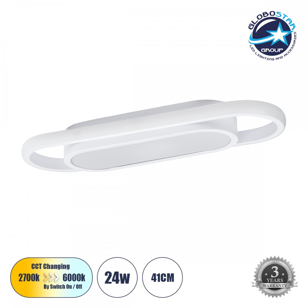 GloboStar® IGOR 61217 Φωτιστικό Οροφής Linear Design LED CCT 24W 2880lm 210° AC 220-240V - Εναλλαγή Φωτισμού μέσω Διακόπτη On/Off All In One Ψυχρό 6000k+Φυσικό 4500k+Θερμό 2700k Μ41 x Π13 x Υ4.5cm - Λευκό - 3 Years Warranty